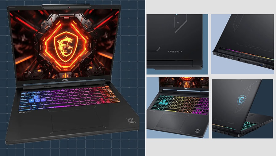 MSI CROSSHAIR A16 HX oyun dizüstü bilgisayarı, RGB klavye ve şık tasarımıyla yüksek performans sunar.