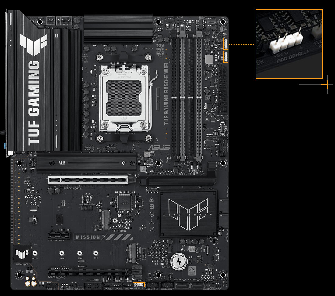 TUF GAMING B850-E WIFI ASUS TUF GAMING B850-E WIFI 8000MHz (OC) DDR5 Soket AM5 M.2 HDMI DP ATX Anakart h34