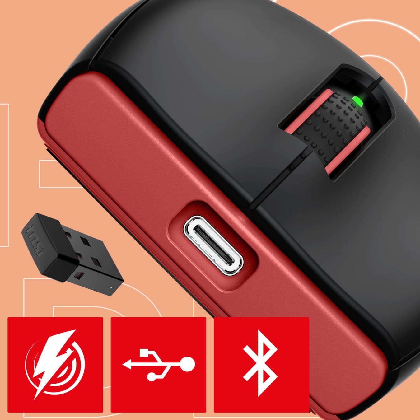 MSI FORGE GM340 WIRELESS Black PixArt 3311 Sensör RGB Kablosuz Gaming Mouse h7