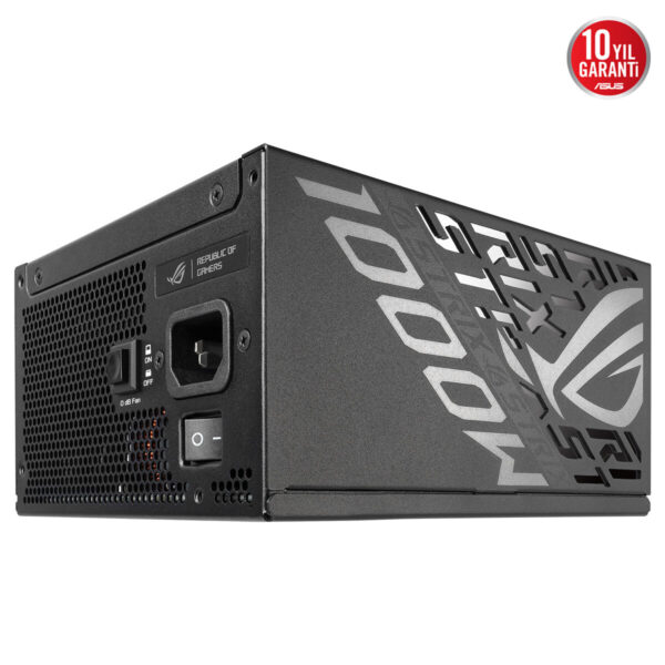 ASUS ROG Strix 1000W Platinum güç kaynağı, PCIe 5.1 ve ATX 3.1 uyumlu, modüler tasarım, yüksek performans ve 10 yıl garanti ile.