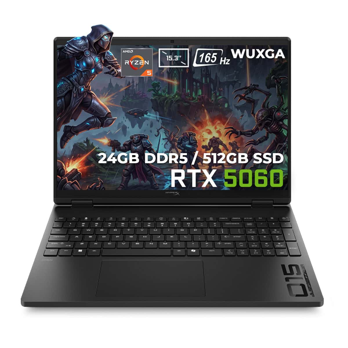 Hp Hyperx Omen 15 Gb0003nt Amd Ryzen 5 240 Geforce Rtx 5060 8gb Gddr7 24gb Ddr5 512gb Ssd 15 3 Inc Wuxga 165hz 6 5ms Ips W11 Home Gaming Laptop D2qv8ea Fc1