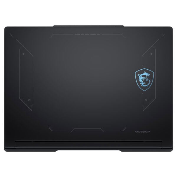 MSI Crosshair A16 HX oyun dizüstü bilgisayarı, mat siyah renkli, şık tasarım ve MSI logosu ile dikkat çekiyor.