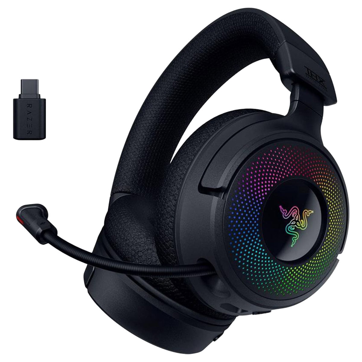 Razer Kraken V4 RGB PS5 uyumlu kablosuz gaming kulaklık, renkli RGB aydınlatma ve konforlu tasarım ile yüksek ses kalitesi sunar.