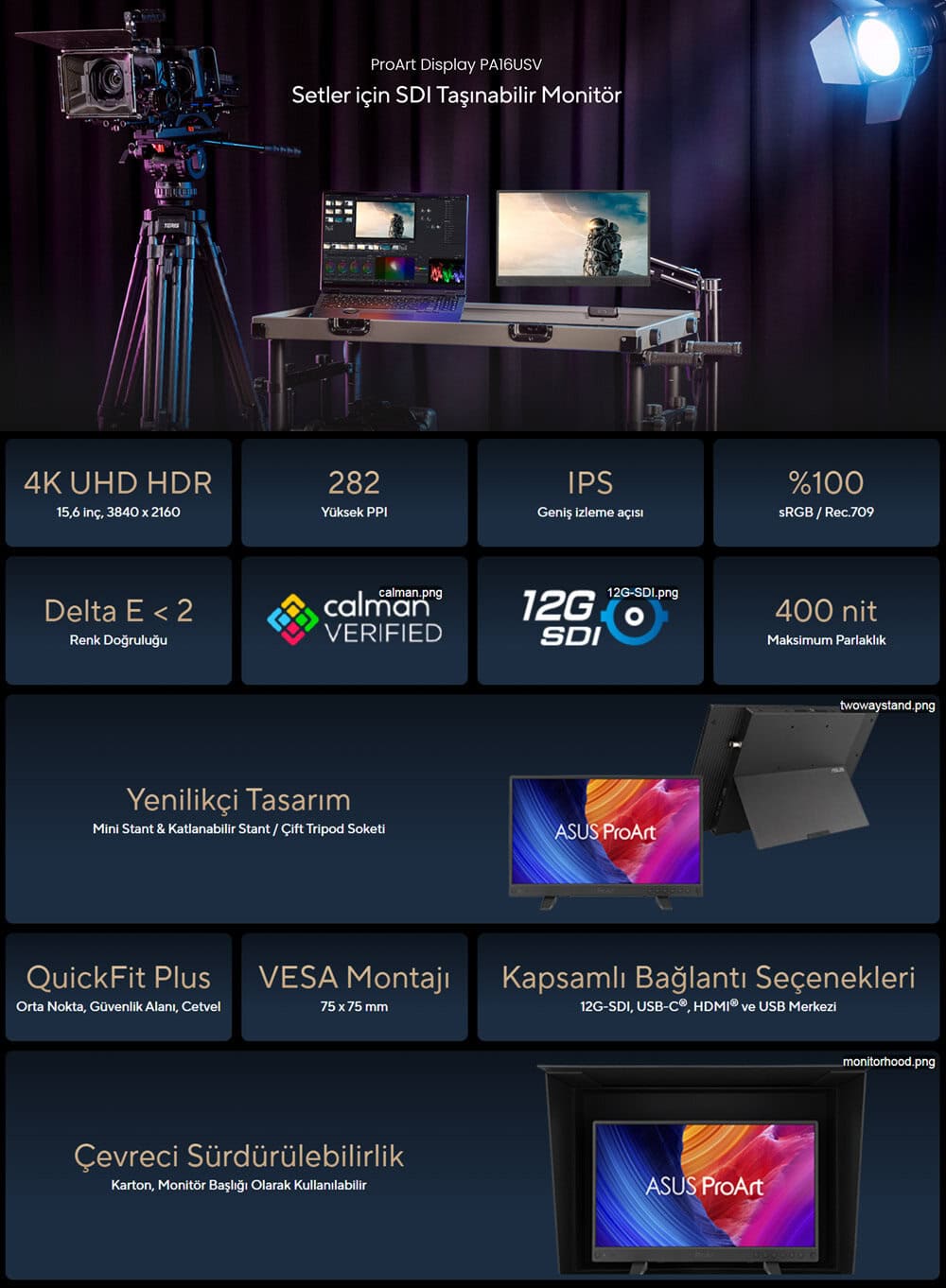 ProArt Display PA16USV ASUS ProArt PA16USV 15.6 inç 60Hz 5ms 4K UHD IPS Taşınabilir Monitör h2