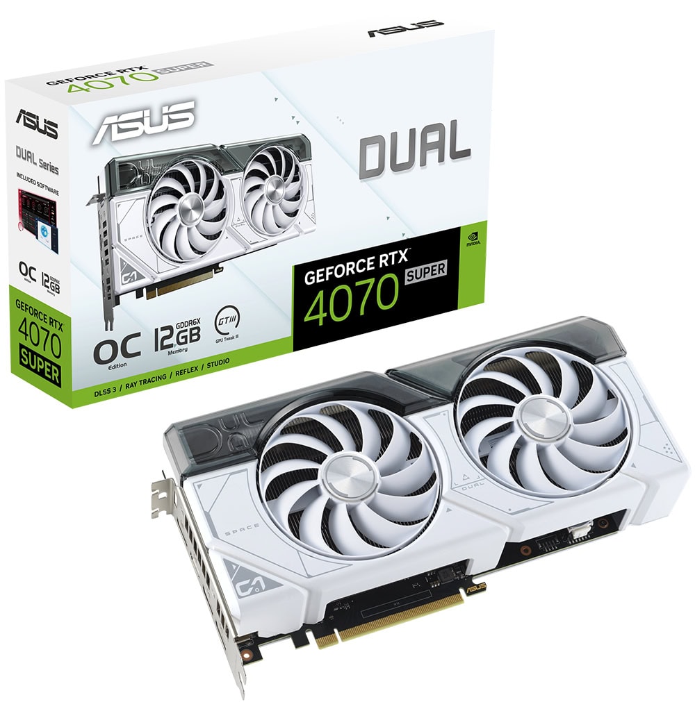 ASUS Dual GeForce RTX™ 4070 SUPER White OC Edition 12GB GDDR6X ASUS Dual GeForce RTX 4070 SUPER OC 12GB Beyaz Ekran Kartı yh4
