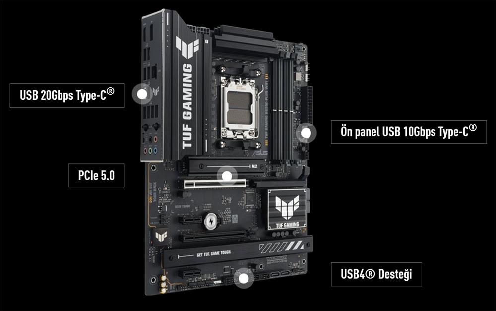TUF GAMING B650E-PLUS WIFI ASUS TUF GAMING B650E-PLUS WIFI 8000MHz (OC) DDR5 Soket AM5 M.2 HDMI DP ATX Anakart h13