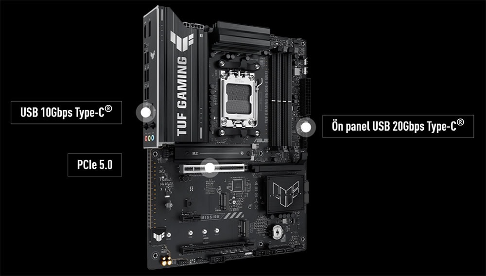 TUF GAMING B650E-E WIFI ASUS TUF GAMING B650E-E WIFI 8000MHz (OC) DDR5 Soket AM5 M.2 HDMI DP ATX Anakart h14