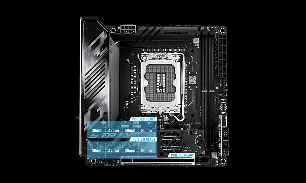 ROG Strix Z890-I Gaming WiFi asus-rog-strix-z890-i-gaming-wifi-8800mhz-oc-ddr5-soket-lga1851-m-2-hdmi-mini-itx-anakart