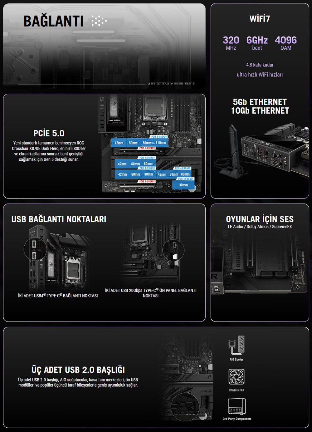 ROG CROSSHAIR X870E DARK HERO asus-rog-crosshair-x870e-dark-hero-9600mhz-oc-ddr5-soket-am5-m-2-hdmi-usb4-atx-anakart