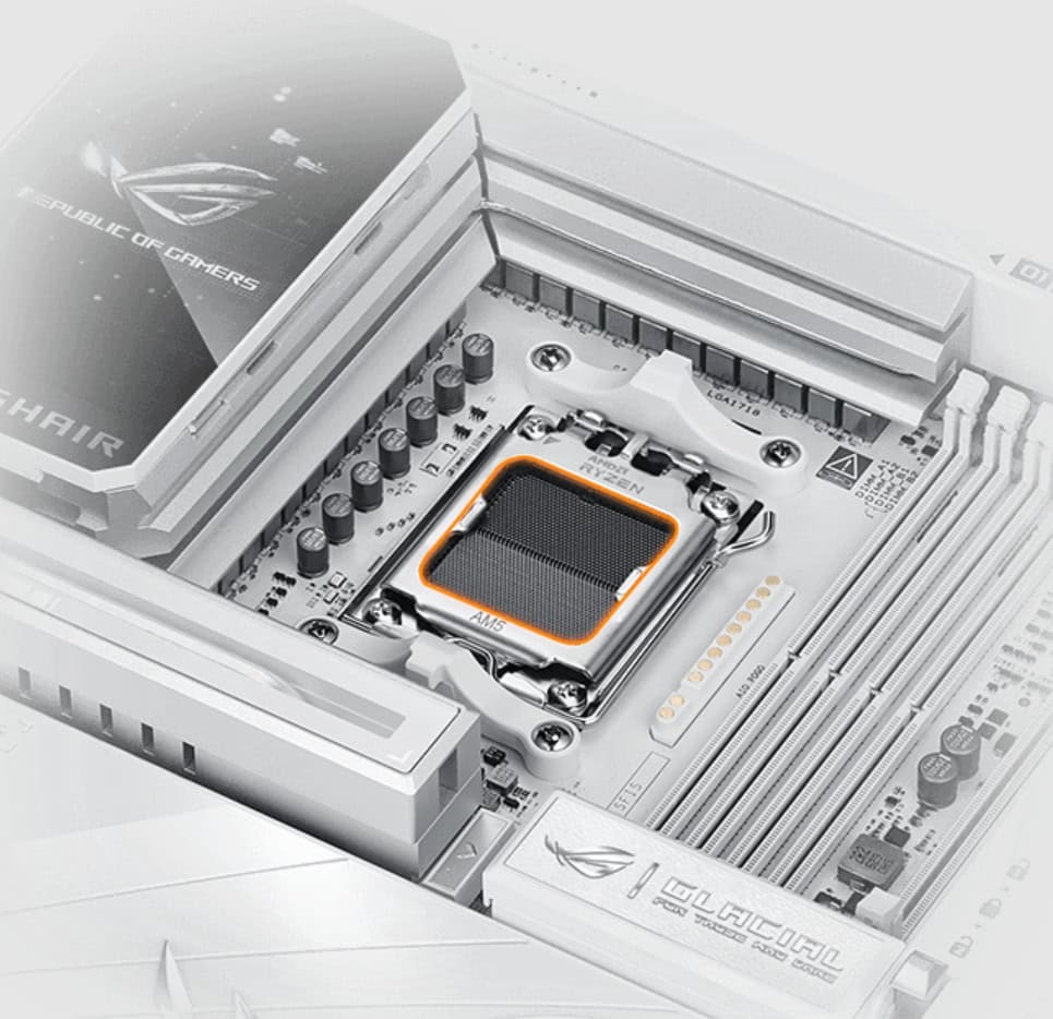 ROG CROSSHAIR X870E GLACIAL asus-rog-crosshair-x870e-glacial-9600mhz-oc-ddr5-soket-am5-m-2-usb4-e-atx-anakart