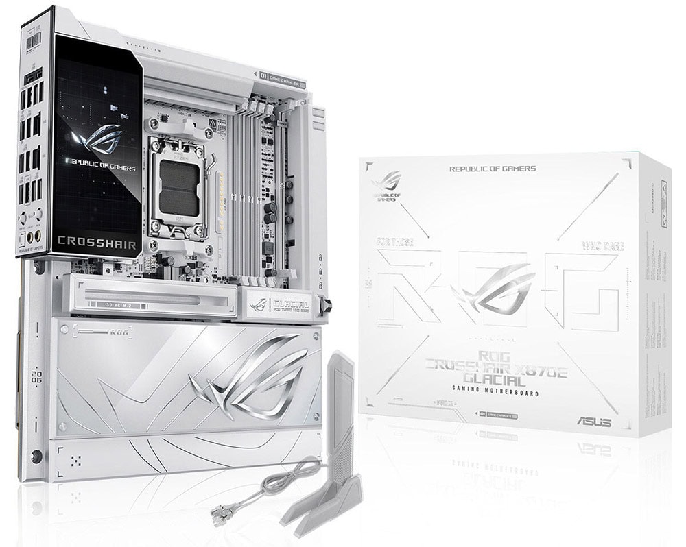 ROG CROSSHAIR X870E GLACIAL asus-rog-crosshair-x870e-glacial-9600mhz-oc-ddr5-soket-am5-m-2-usb4-e-atx-anakart