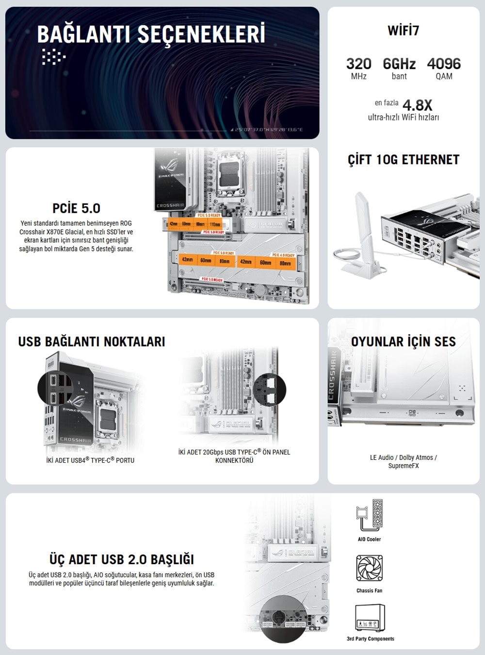 ROG CROSSHAIR X870E GLACIAL asus-rog-crosshair-x870e-glacial-9600mhz-oc-ddr5-soket-am5-m-2-usb4-e-atx-anakart