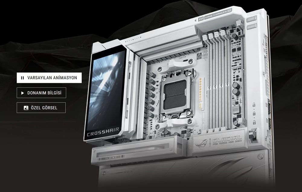 ROG CROSSHAIR X870E GLACIAL asus-rog-crosshair-x870e-glacial-9600mhz-oc-ddr5-soket-am5-m-2-usb4-e-atx-anakart