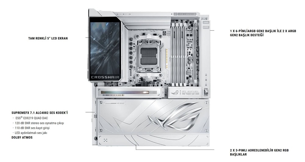 ROG CROSSHAIR X870E GLACIAL asus-rog-crosshair-x870e-glacial-9600mhz-oc-ddr5-soket-am5-m-2-usb4-e-atx-anakart