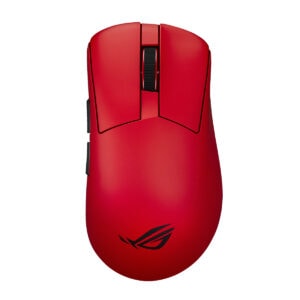 Kırmızı ASUS ROG Gladius IV Ace kablosuz oyun faresi, ergonomik tasarım ve yüksek hassasiyetli sensör ile dikkat çekiyor.
