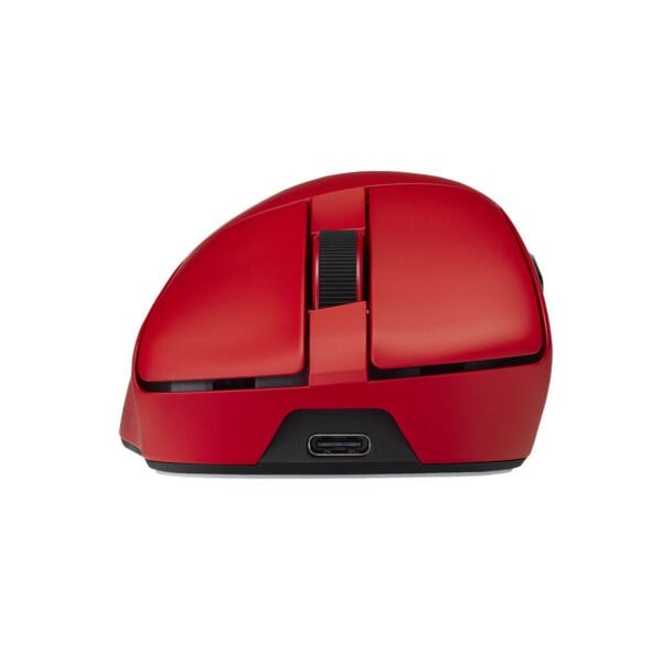Kırmızı ASUS ROG Gladius IV Ace kablosuz oyun faresi, ergonomik tasarım ve yüksek hassasiyetli sensör ile dikkat çekiyor.