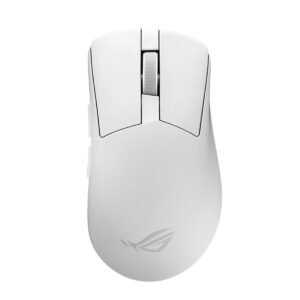 Beyaz ASUS ROG Gladius IV Ace kablosuz oyun faresi, ergonomik tasarım ve yüksek hassasiyetli sensör ile öne çıkıyor.