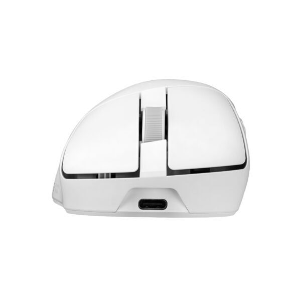 Beyaz renkli ASUS ROG Gladius IV Ace kablosuz gaming mouse, 8K Hz Aimpoint Pro 65K sensör ile yüksek hassasiyet sağlar.