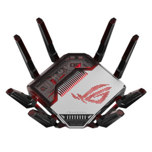 ASUS ROG Rapture GT-BN98 oyun odaklı yüksek performanslı WiFi yönlendirici, 8 AiMesh bağlantı noktası ve güçlü tasarımıyla dikkat çekiyor.