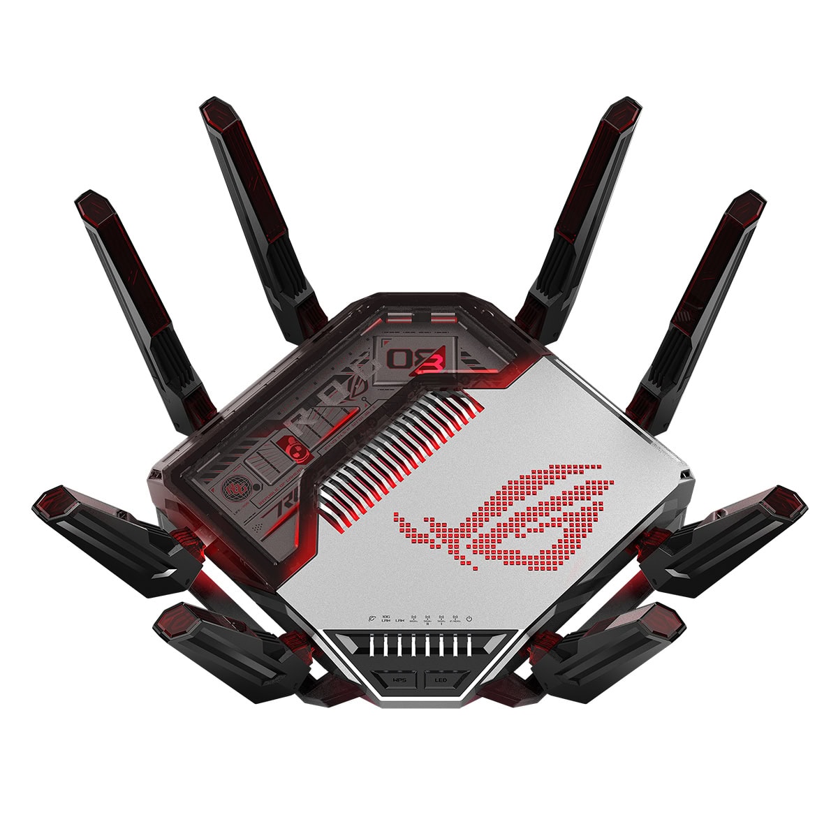 ASUS ROG Rapture GT-BN98 oyun odaklı yüksek performanslı WiFi yönlendirici, 8 AiMesh bağlantı noktası ve güçlü tasarımıyla dikkat çekiyor.