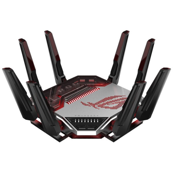 ASUS ROG Rapture GT-BN98 yüksek performanslı oyun router'ı, 8 adet anten ve gelişmiş WiFi teknolojisi ile güçlü bağlantı sağlar.
