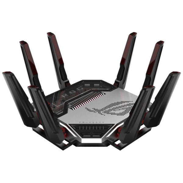 ASUS ROG Rapture GT-BN98 yüksek performanslı oyun router'ı, 8 adet anten ve gelişmiş WiFi teknolojisi ile hızlı ve stabil bağlantı sağlar.