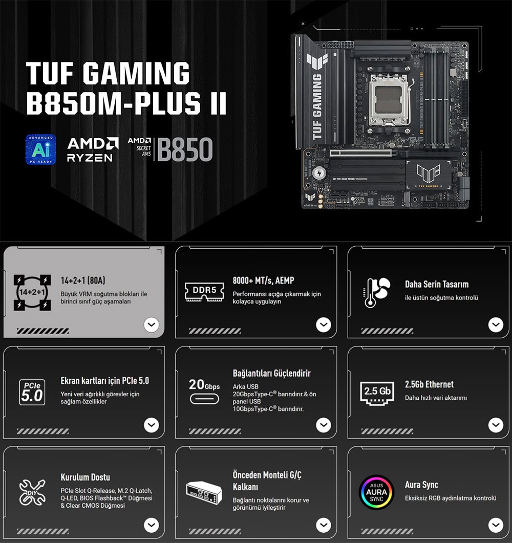 asus-tuf-gaming-b850m-plus-ii-8000mhz-oc-ddr5-soket-am5-m-2-hdmi-dp-matx-anakart
