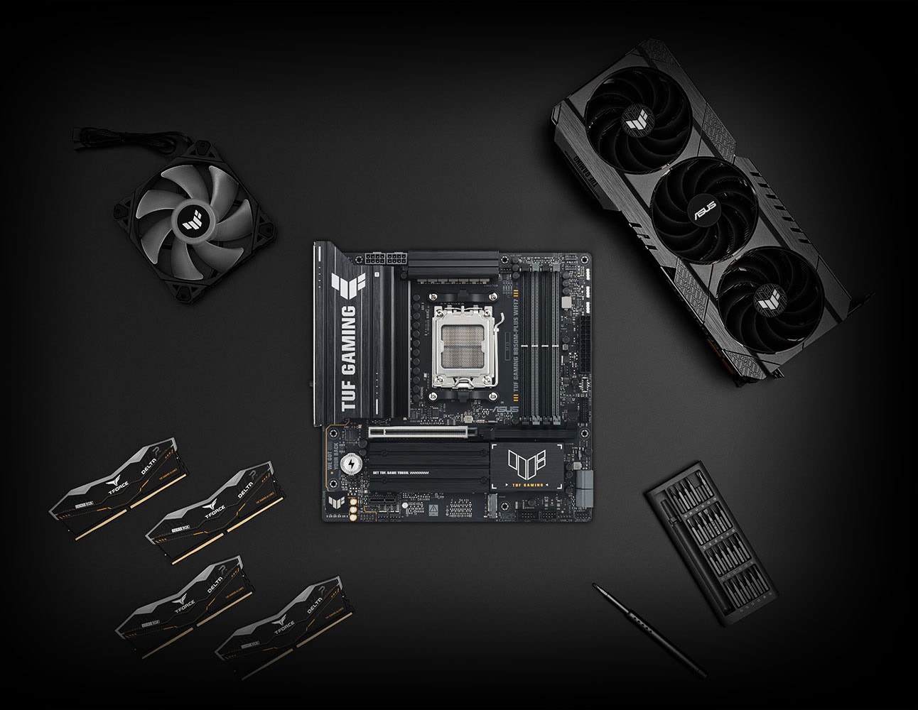 TUF GAMING B850M-PLUS WIFI7 asus-tuf-gaming-b850m-plus-wifi7-8000mhz-oc-ddr5-soket-am5-m-2-hdmi-dp-matx-anakart
