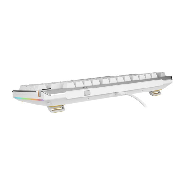 Beyaz ASUS TUF Gaming K4 manyetik switch'li RGB oyun klavyesi, Hall Effect teknolojisi ve Hotswap özellikleriyle dikkat çekiyor.