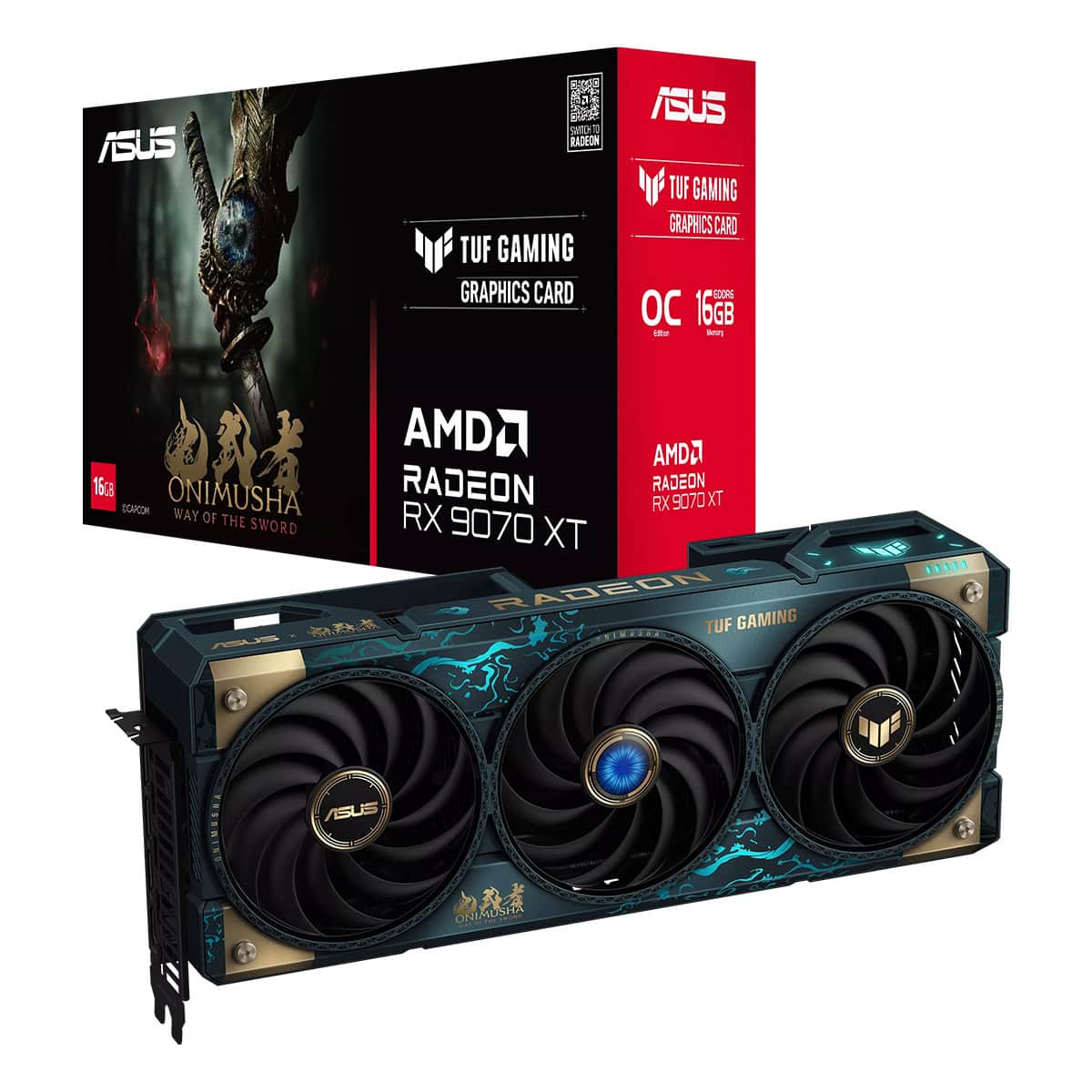 ASUS TUF Gaming Radeon RX 9070 XT ekran kartı, Onimusha Way of the Sword Edition ile birlikte, yüksek performans ve dayanıklılık sunar.