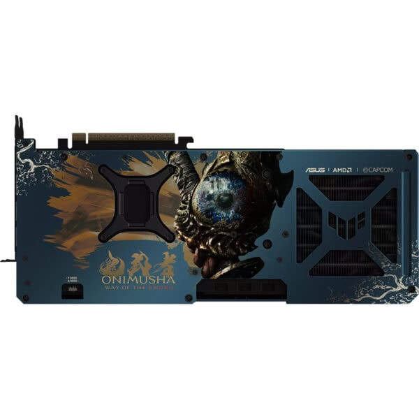 ASUS TUF Gaming Radeon RX 9070 XT Onimusha Way of the Sword Edition ekran kartı, detaylı tasarımı ve özel Onimusha temasıyla dikkat çekiyor.