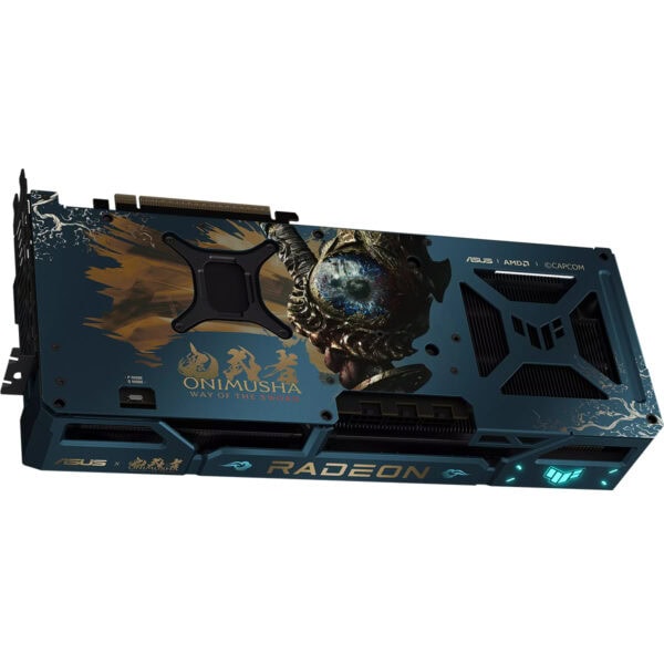 ASUS TUF Gaming Radeon RX 9070 XT ekran kartı, Onimusha Way of the Sword temasıyla özel tasarım, 16GB GDDR6 bellek ve güçlü soğutma özellikleriyle dikkat çekiyor.