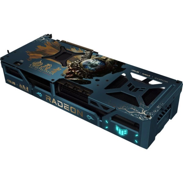 ASUS TUF Gaming Radeon RX 9070 XT ekran kartı, Onimusha Way of the Sword temalı özel tasarım ile yüksek performans ve görsel şıklık sunar.