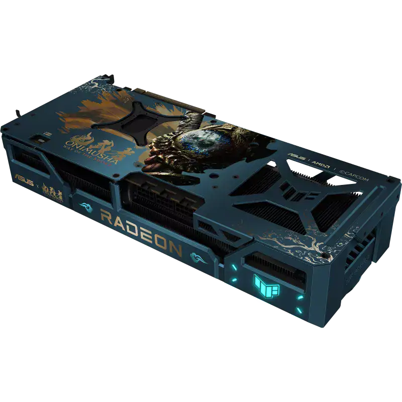 CAPCOM ve ASUS iş birliğiyle tasarlanan TUF Gaming RX 9070 XT Onimusha Special Edition ekran kartı, detaylı ve özel tasarımıyla dikkat çekiyor.