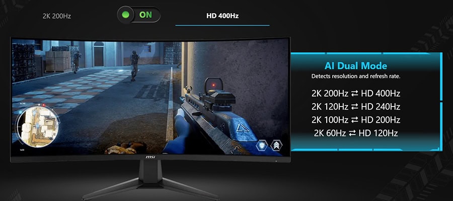 34 inç MSI MAG 346CQDF E20 kavisli gaming monitör, 400Hz yenileme hızı, UWQHD çözünürlük ve FreeSync Premium teknolojisi ile yüksek performans sağlar.
