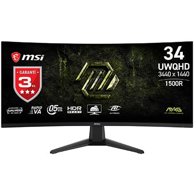 MSI MAG 346CQDF E20 34 inç 400Hz HD, UWQHD Dual-Mode, 0.5ms, FreeSync Premium, Kavisli Gaming Monitör.