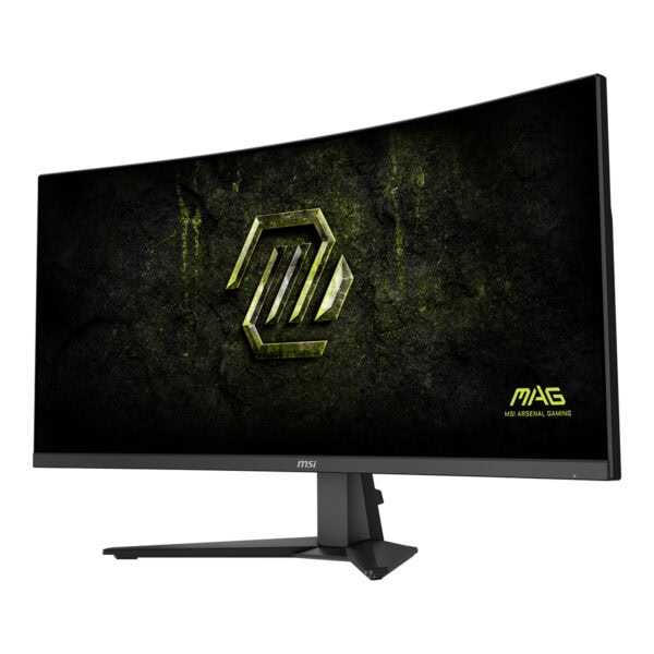 MSI MAG 346CQDF E20 34 inç kavisli gaming monitör, 400Hz yenileme hızı, UWQHD çözünürlük, FreeSync Premium, Rapid VA panel, şık tasarım.
