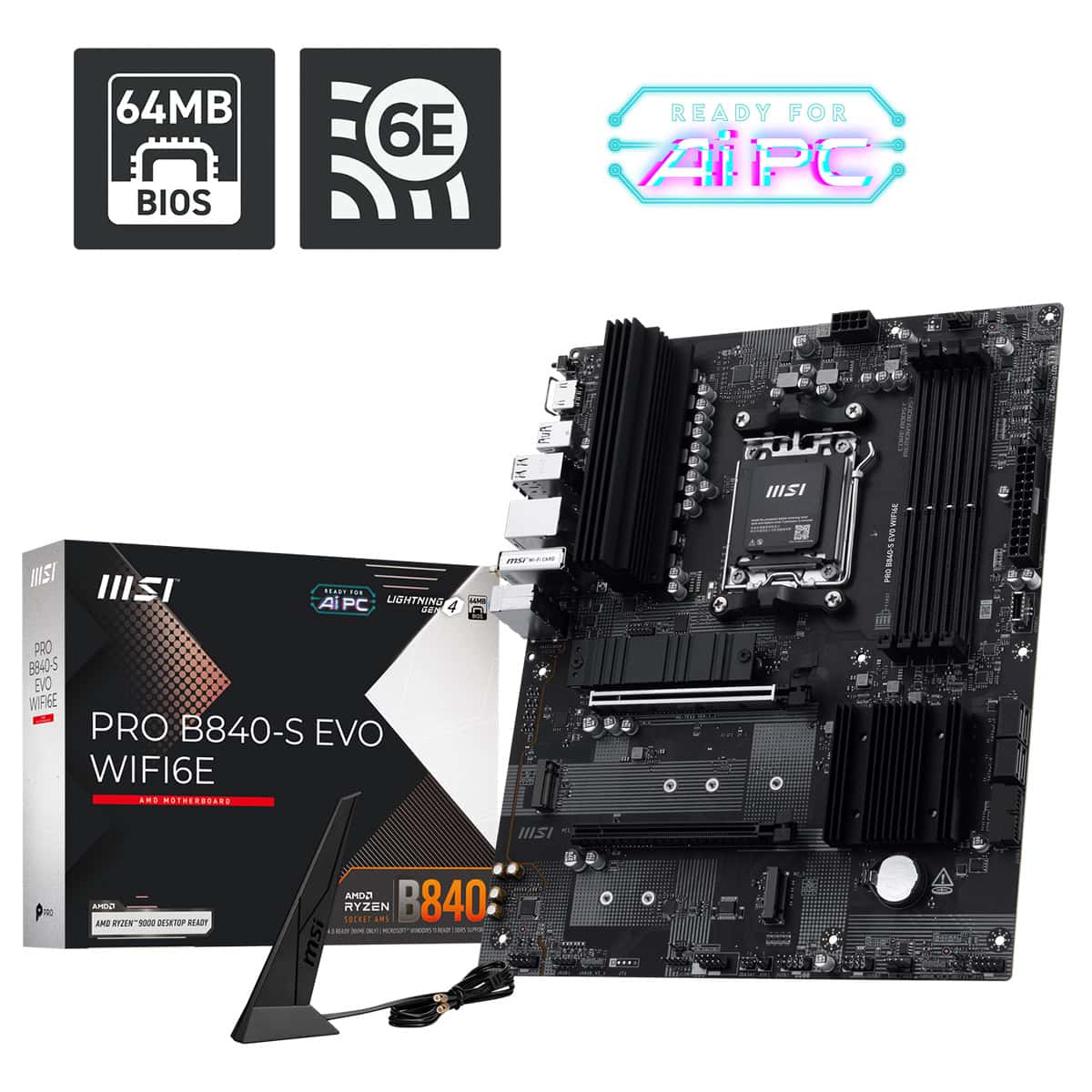 Msi Pro B840 S Evo Wifi6e 8000mhz Oc Ddr5 Soket Am5 M 2 Hdmi Atx Anakart Fc1