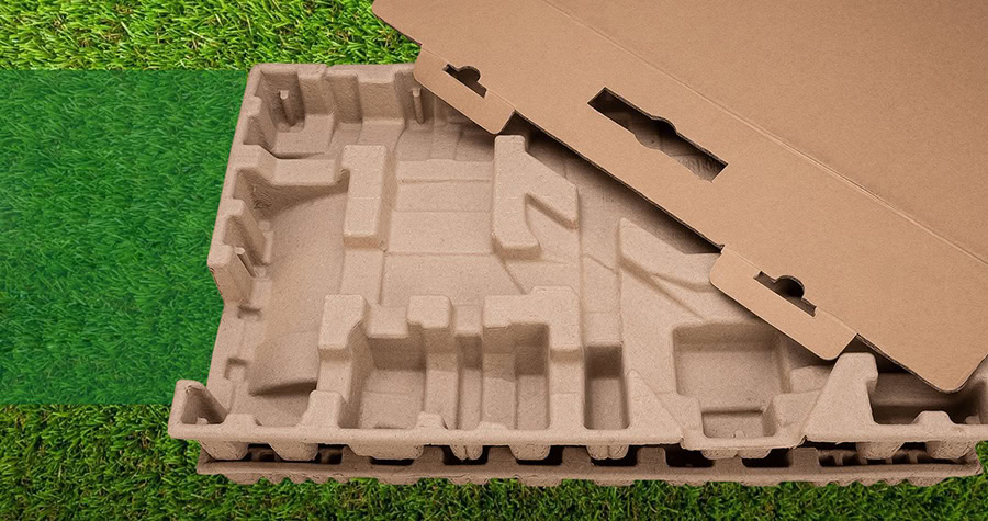 Karton kutu ve içindeki koruyucu köpük, ürün güvenliği için tasarlanmış paketleme malzemeleri.