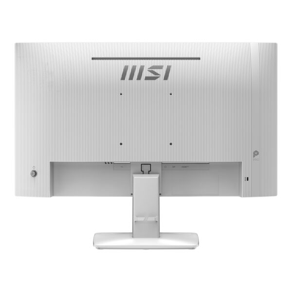 MSI PRO MP243W 23.8 inç Full HD IPS monitör arka görünüm, beyaz renk ve şık tasarım.