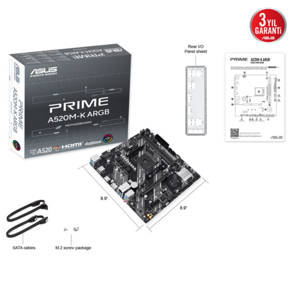 Asus Prime A520m K Argb 5100mhz Oc Ddr5 Soket Am4 M 2 Hdmi Dp Matx Anakart Fc8