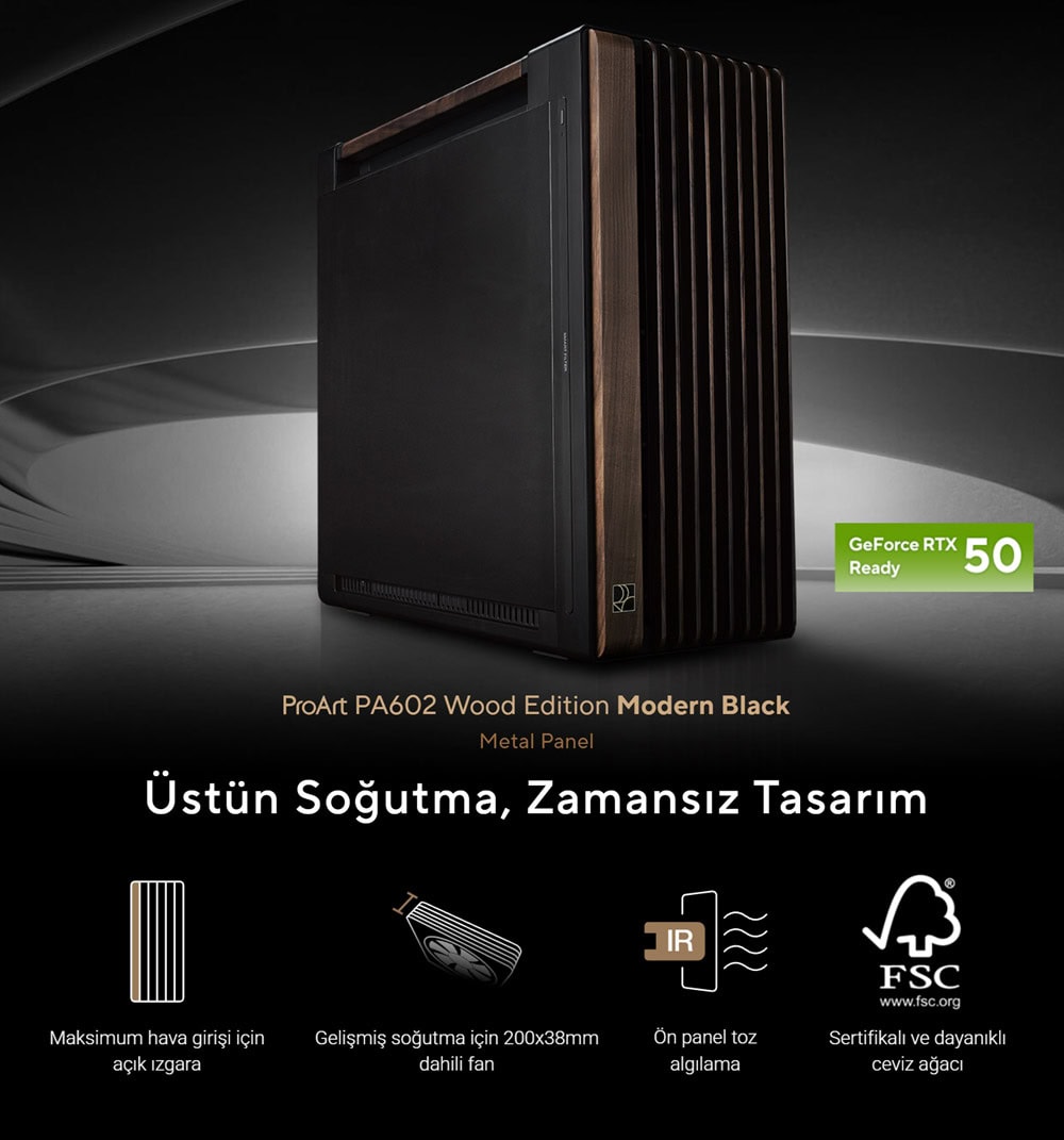 ProArt PA602 Wood Edition Modern Black - Metal Panel asus-proart-pa602-wood-edition-metal-panel-usb-3-2-mid-tower-kasa