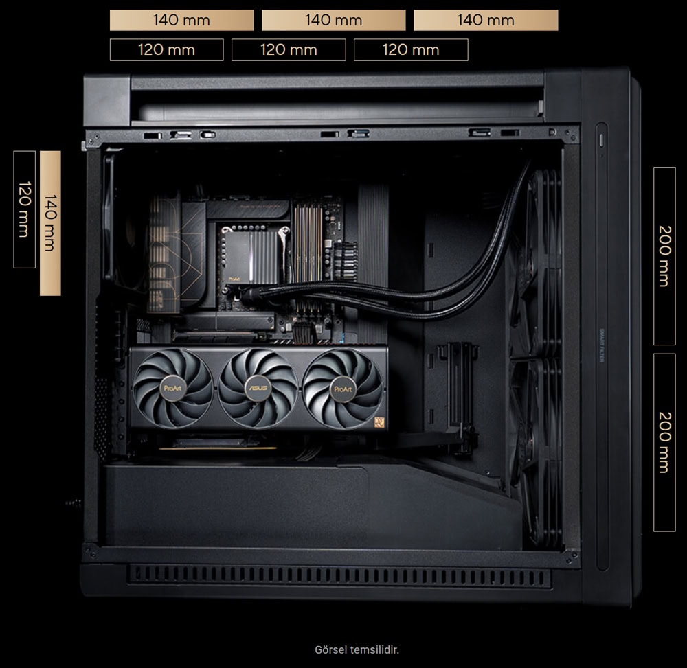 ProArt PA602 Wood Edition Modern Black - Tempered Glass Panel asus-proart-pa602-wood-edition-temperli-cam-usb-3-2-mid-tower-e-atx-kasa