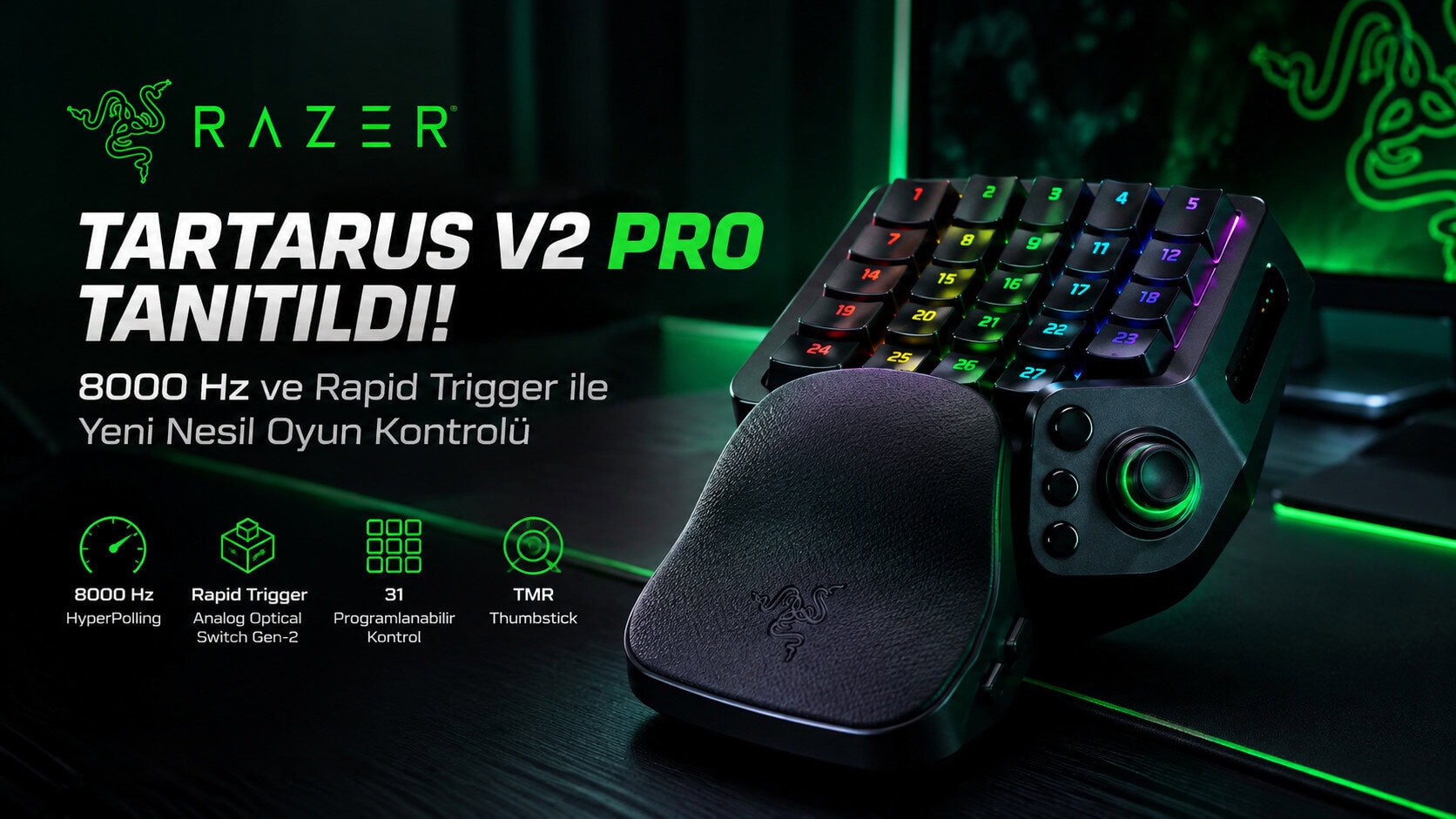 Razer Tartarus V2 Pro Tanıtıldı! 8000 Hz Ve Rapid Trigger Ile Kontrol Tek Elde 1