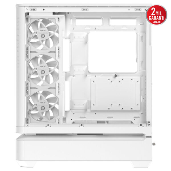 ASUS PRIME AP304 TG ARGB Kavisli Temperli Cam USB 3.2 Mid Tower Beyaz ATX Gaming Kasa iç yapı görünümü.