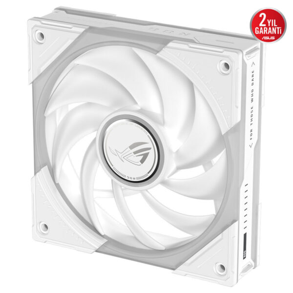 ASUS ROG Eurux GR120 ARGB beyaz kasa fanı, 120mm boyutunda yüksek hava akışı sağlayan RGB LEDli fan.