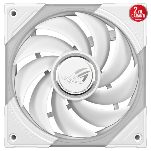 ASUS ROG beyaz 120mm üçlü kasa fanı, ARGB ışıklandırmalı, 2 yıl garanti etiketiyle.
