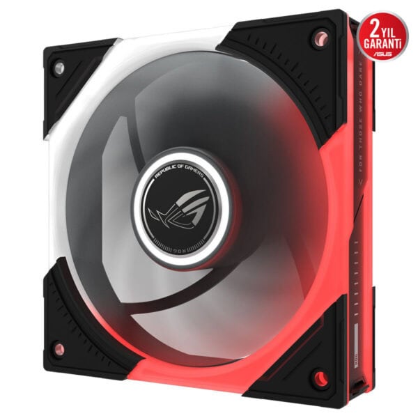 ASUS ROG Eurux GR120 ARGB 120mm kasa fanı, siyah-kırmızı renkli LED ışıklı soğutucu, bilgisayar kasasına monte için tasarlanmış.