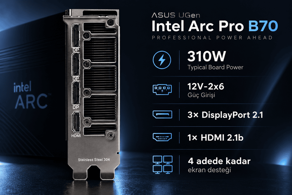 Asus Ugen Intel Arc Pro B70 32gb Profesyonel Yapay Zekâ İçin Güçlü Gpu Çözümü H6