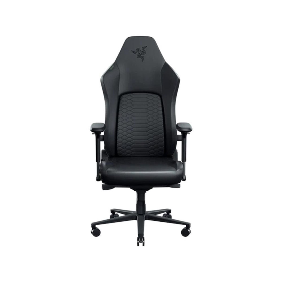 Razer Iskur V2 siyah oyuncu koltuğu: 4D kolçak, bel desteği, yüksek sırt desteği ve dayanıklı döşeme ile ofis ve oyun için ergonomik tasarım.
